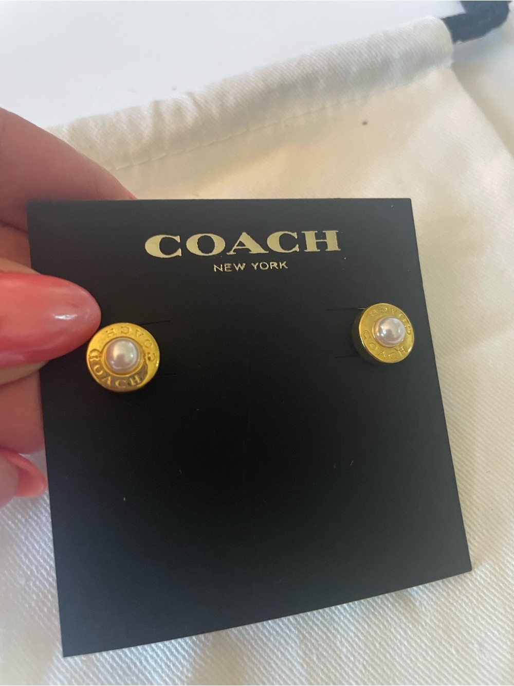 COACH Gold-Tone Pearl Center Stud Earrings